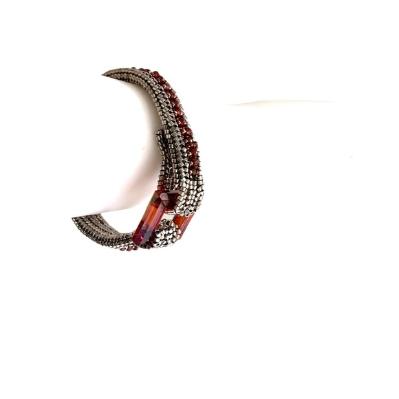 bracelet 7" strand glass seed beads handmade w/square glass clasp silver red - Picture 5 of 16